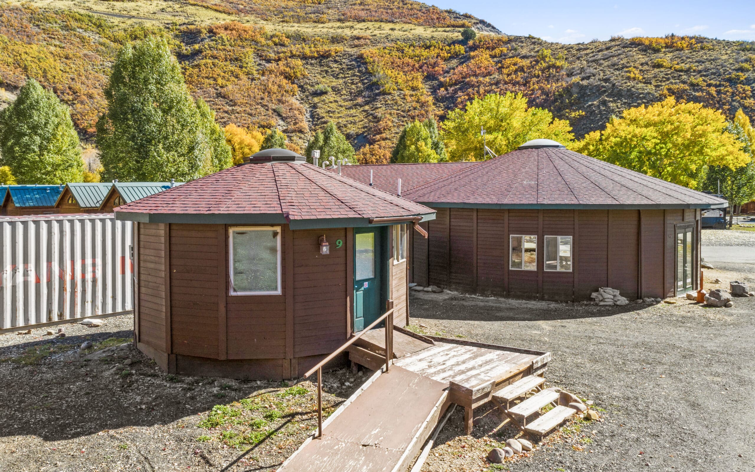 Yurt-style cabins at the Rivers Edge campground near Heber Valley, UT