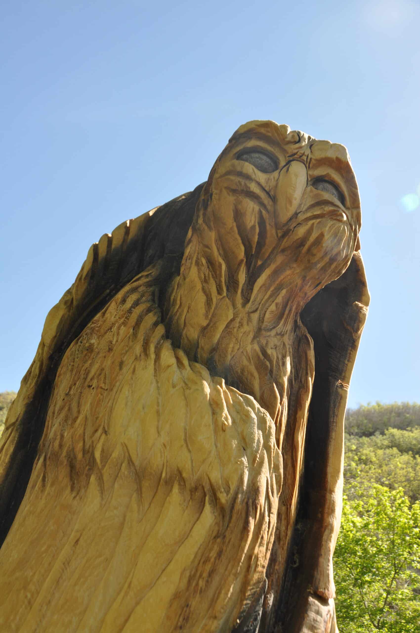 Carved wood sculpture near Rivers Edge Campground