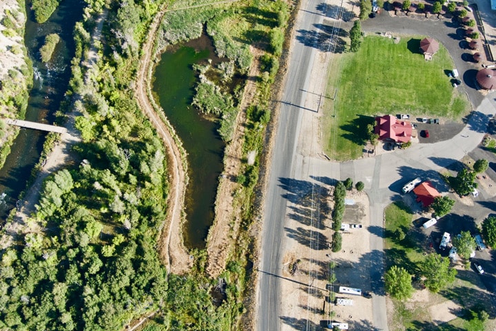 Aerial view of the Rivers Edge campground